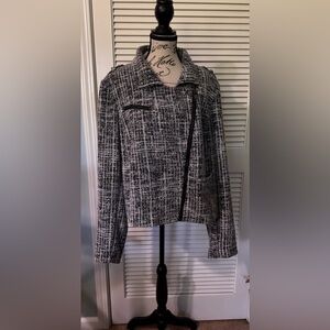 Lane Bryant Black and White Textured Moto Jacket